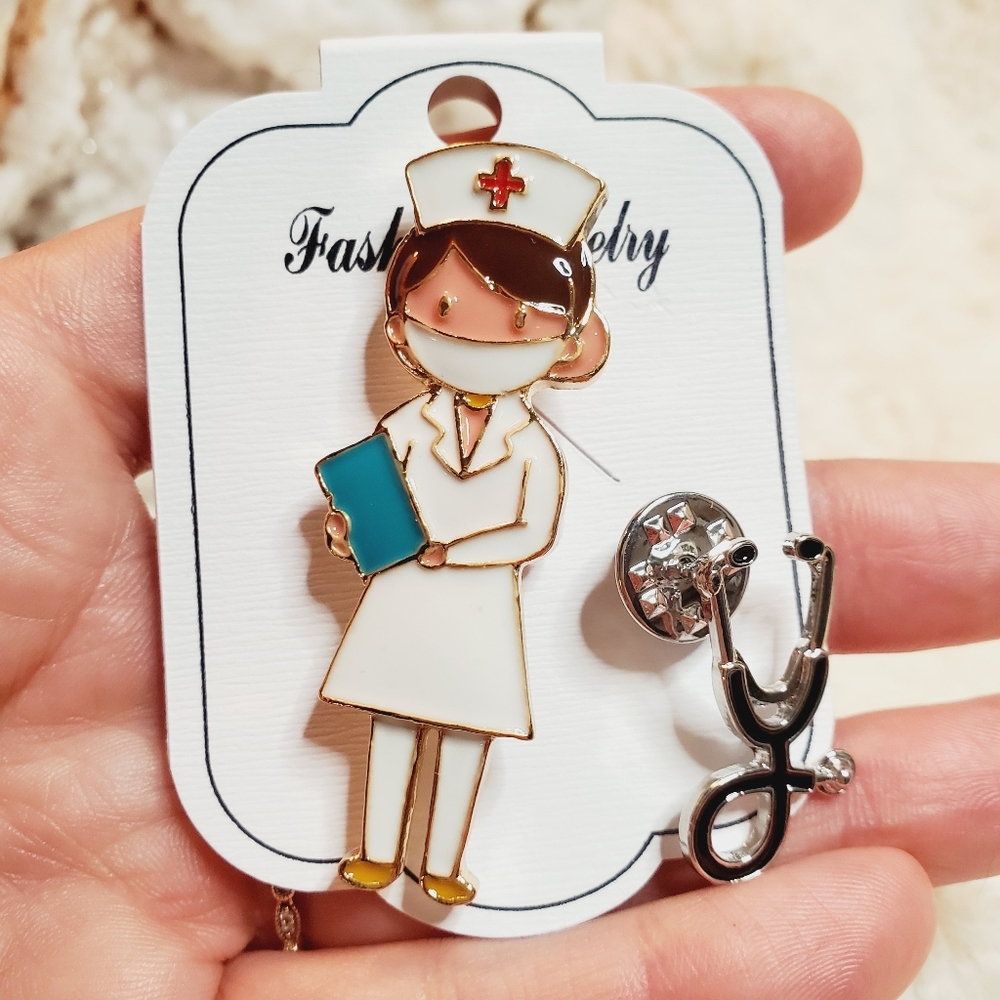 Doctor nurse appreciation pin set stethoscope
